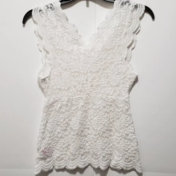 White Women Lace Sleeveless Pullover Tops, Ladies Tank Tee‎ Blouse T shirt - Picture 7 of 7